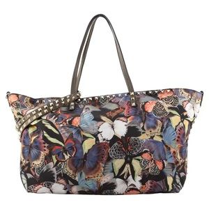 Valentino Camu Butterfly Rockstud Nylon Tote Bag
